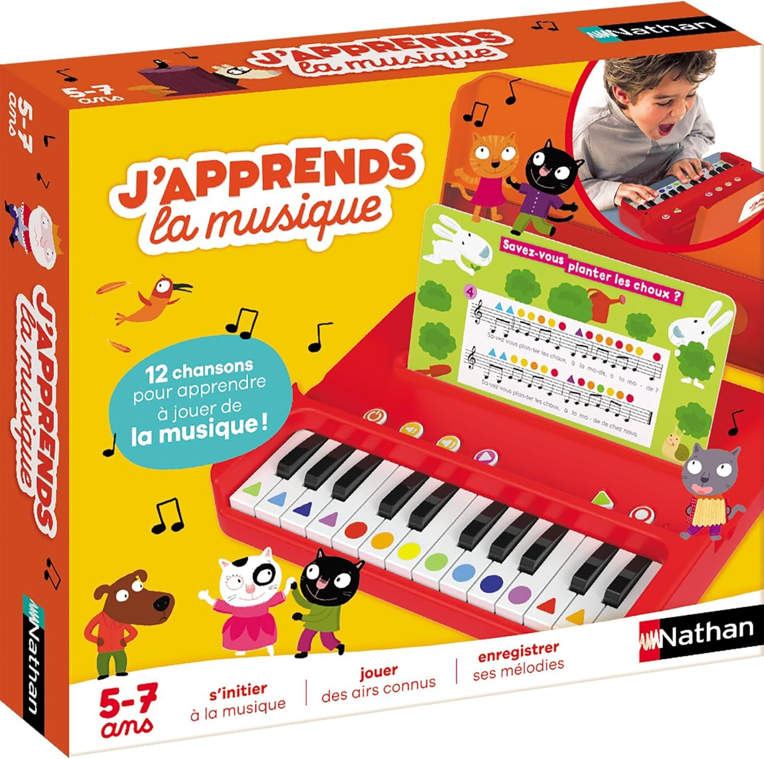 Nathan – J&#39;apprends la Musique – Jeu éducatif - Jouet Piano pour Enfant – 12 mélodies pour Apprendre la Musique – Dès 5 Ans