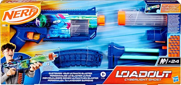 Nerf Loadout Cyberlight Ghost 24 fléchettes N1, lumière LED, piles 2xAAA excl., dès 8 ans