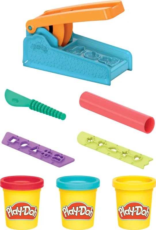 Play-Doh Kit de démarrage 3 pots de pâtes, presse, modèles, dès 3 ans, pâte à modeler