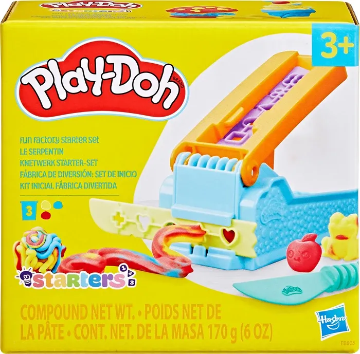 Play-Doh Kit de démarrage 3 pots de pâtes, presse, modèles, dès 3 ans, pâte à modeler