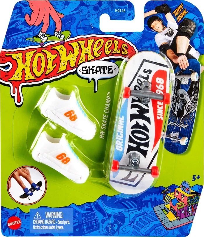Skate Fingerboard+Shoe ass. par 6. Hot Wheels. fingerboard. paire de sneakers. dès 5 ans