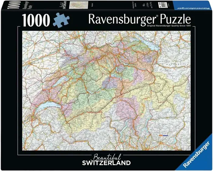 Puzzle Carte de la Suisse Beautiful Switzerland, 1000 pcs., 70x50 cm, dès 14 ans