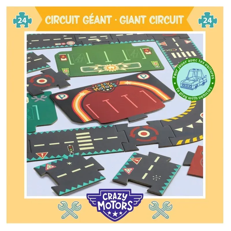 Djeco Circuit de ville Puzzle géant Crazy Motors 26 pièces