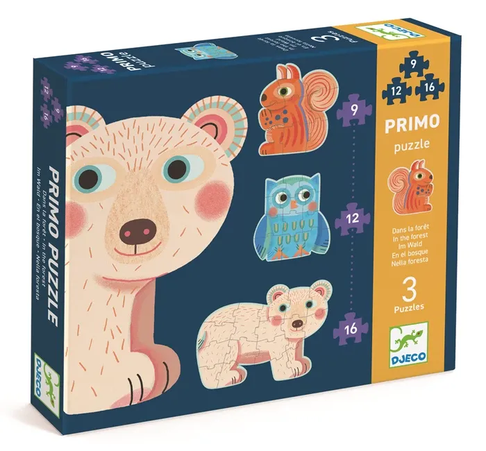 Djeco Puzzle Primo, 9-12-16 pièces, dans la forêt
