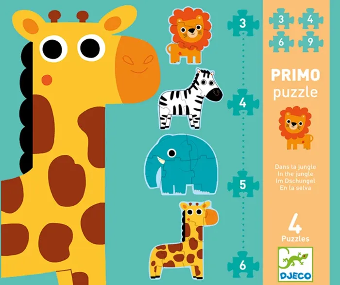 Djeco Puzzle Primo, dans la jungle, 3-4-5-6 pièces