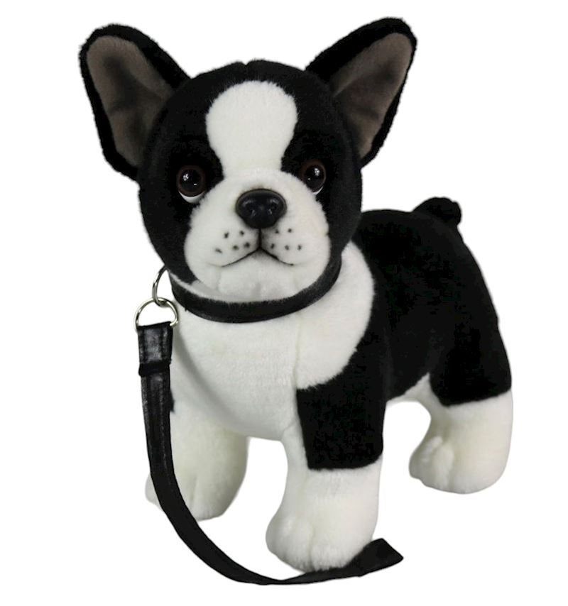 Peluche Bouledogue francais avec laisse, 23 cm