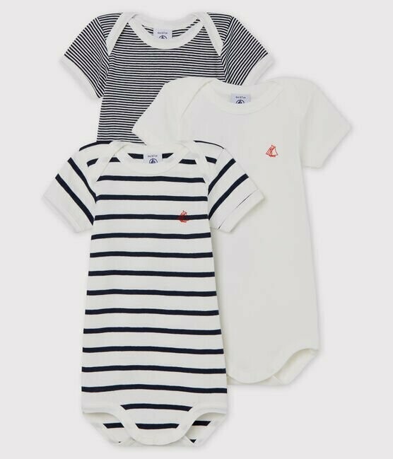 Body - Petit Bateau -  lot de 3 pièces - manches courtes rayés iconiques