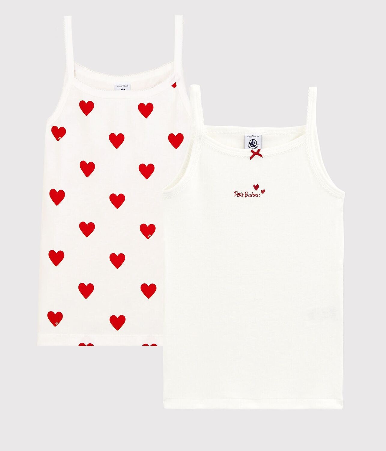 Lot de 2 chemises à bretelles coeurs Petit Bateau, 100% coton bio