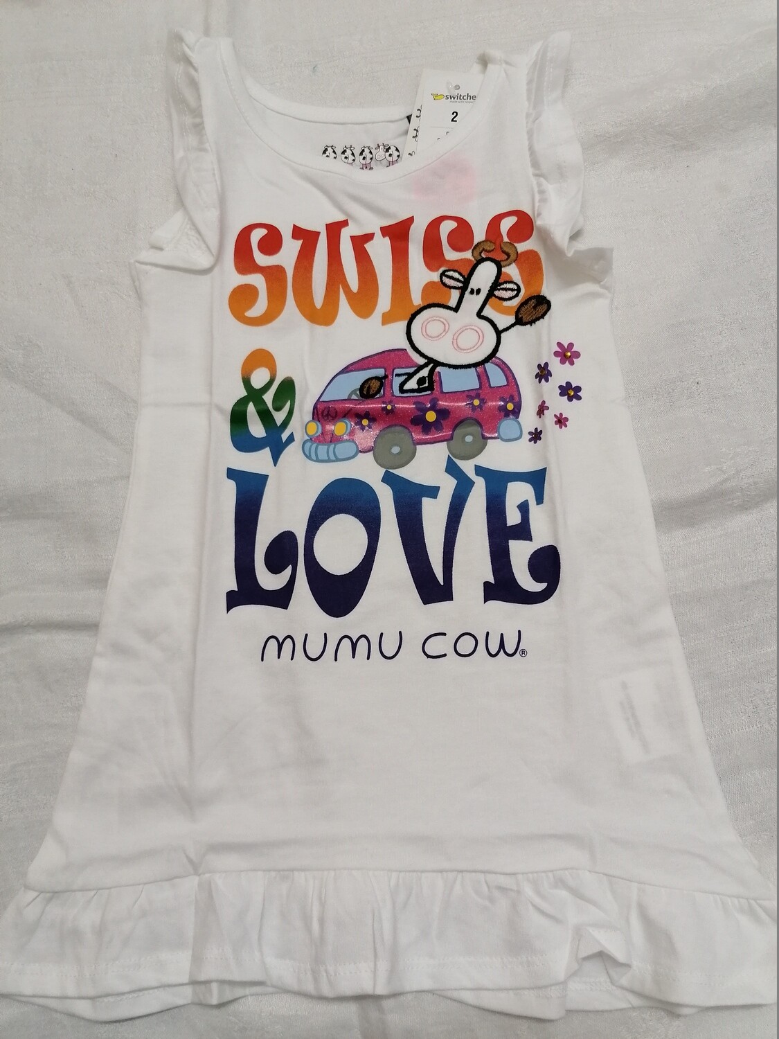 Robe blanche Suisse et Love Mumu Cow avec combi van Swiss Love