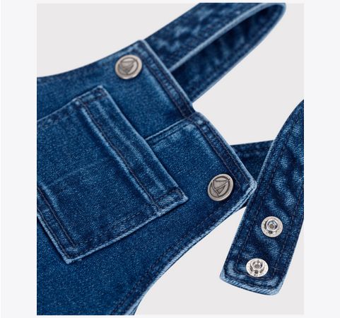 Petit Bateau Salopette bébé en jean élasthanne jambes longues, couleur bleu
