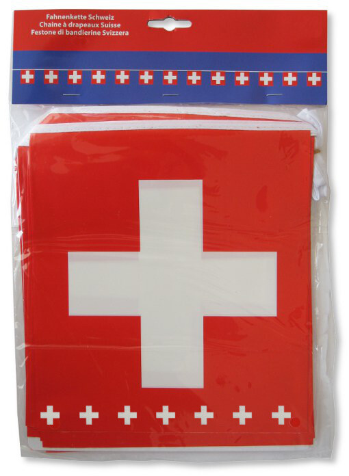 Guirlande en plastique de drapeaux Suisse 5,30 mètres pour le 1er août Fête nationale