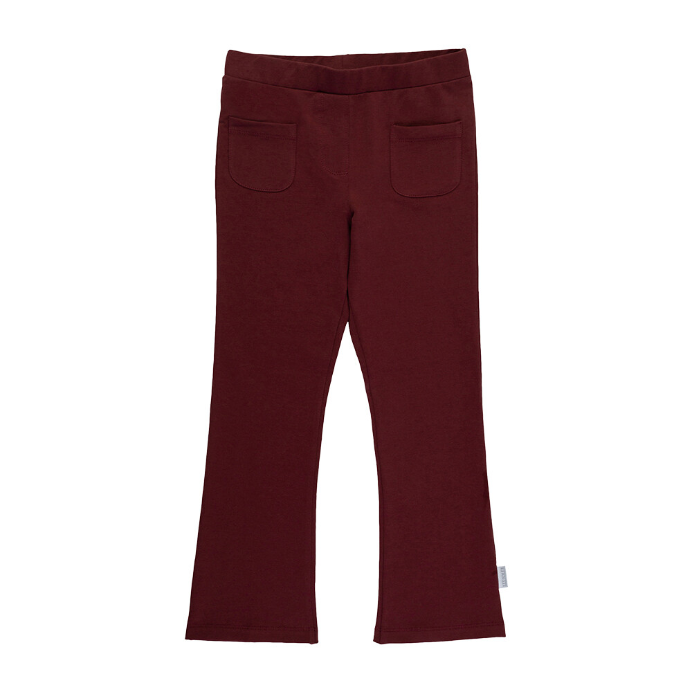 Pantalon en coton jersey, couleur aubergine, pattes d'éléphant, avec 2 poches à l'avant