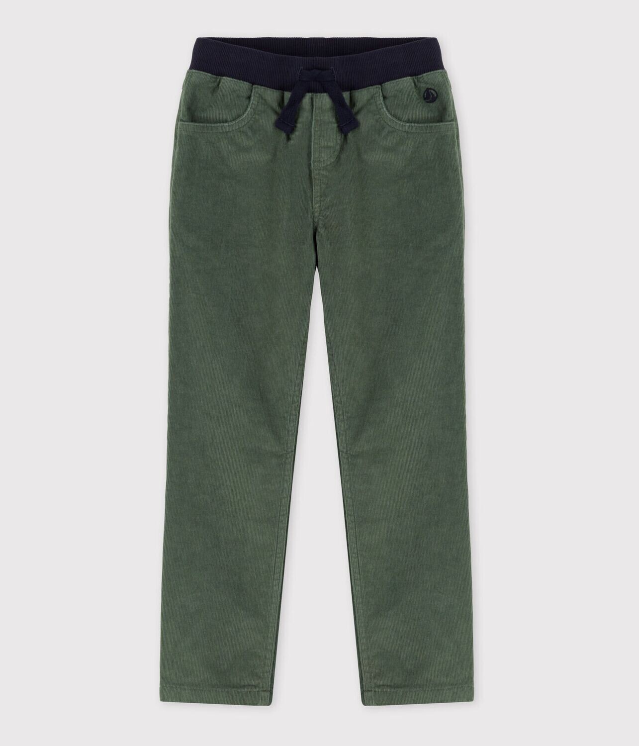 Pantalon droit en velours côtelé avec taille élastique Petit Bateau couleur vert vallée