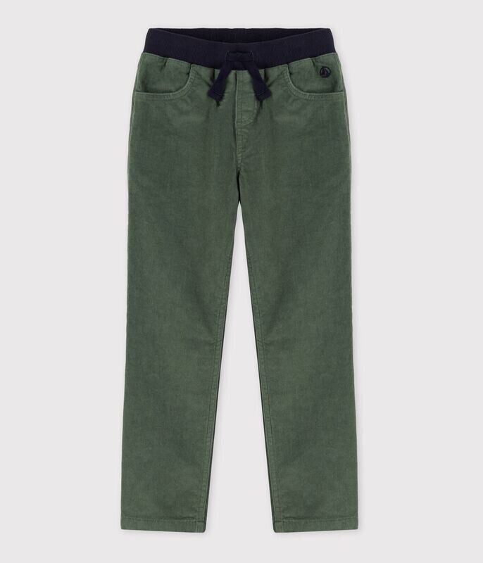 Pantalon droit en velours côtelé avec taille élastique Petit Bateau couleur vert vallée