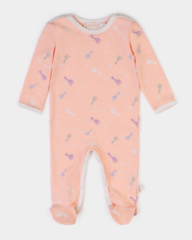 Pyjama Sophie la Girafe couleur orange saumon imprimé girafe
