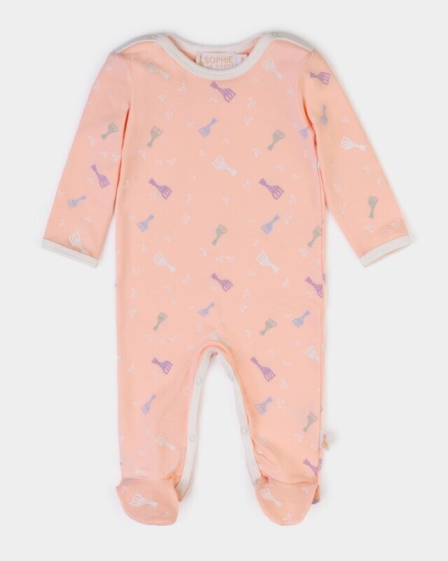 Pyjama Sophie la Girafe couleur orange saumon imprimé girafe