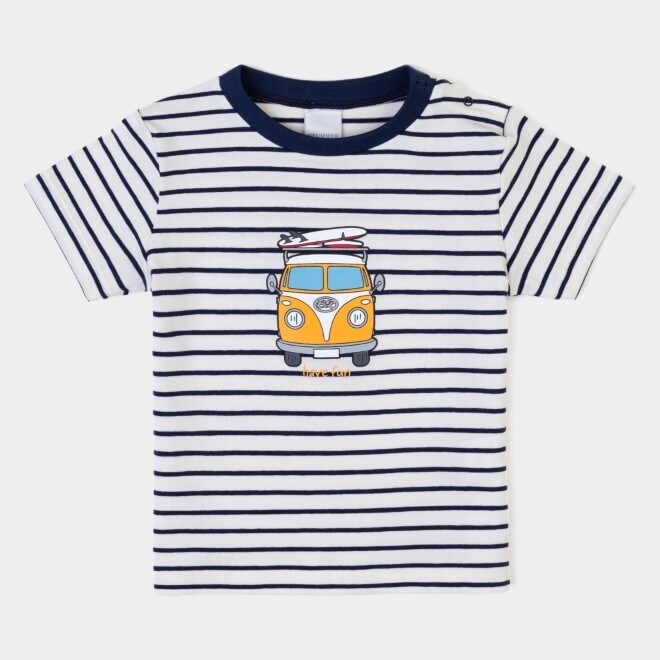 T-shirt rayé marine sérigraphié van orange, have fun