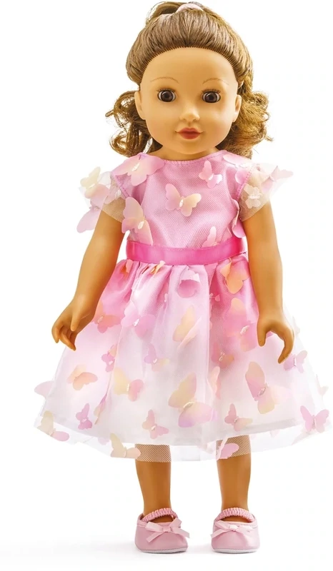 Robe Miss Butterfly Papillon rose taille 35-45 cm pour poupées, tulle, cintre en bois, dès 3 ans