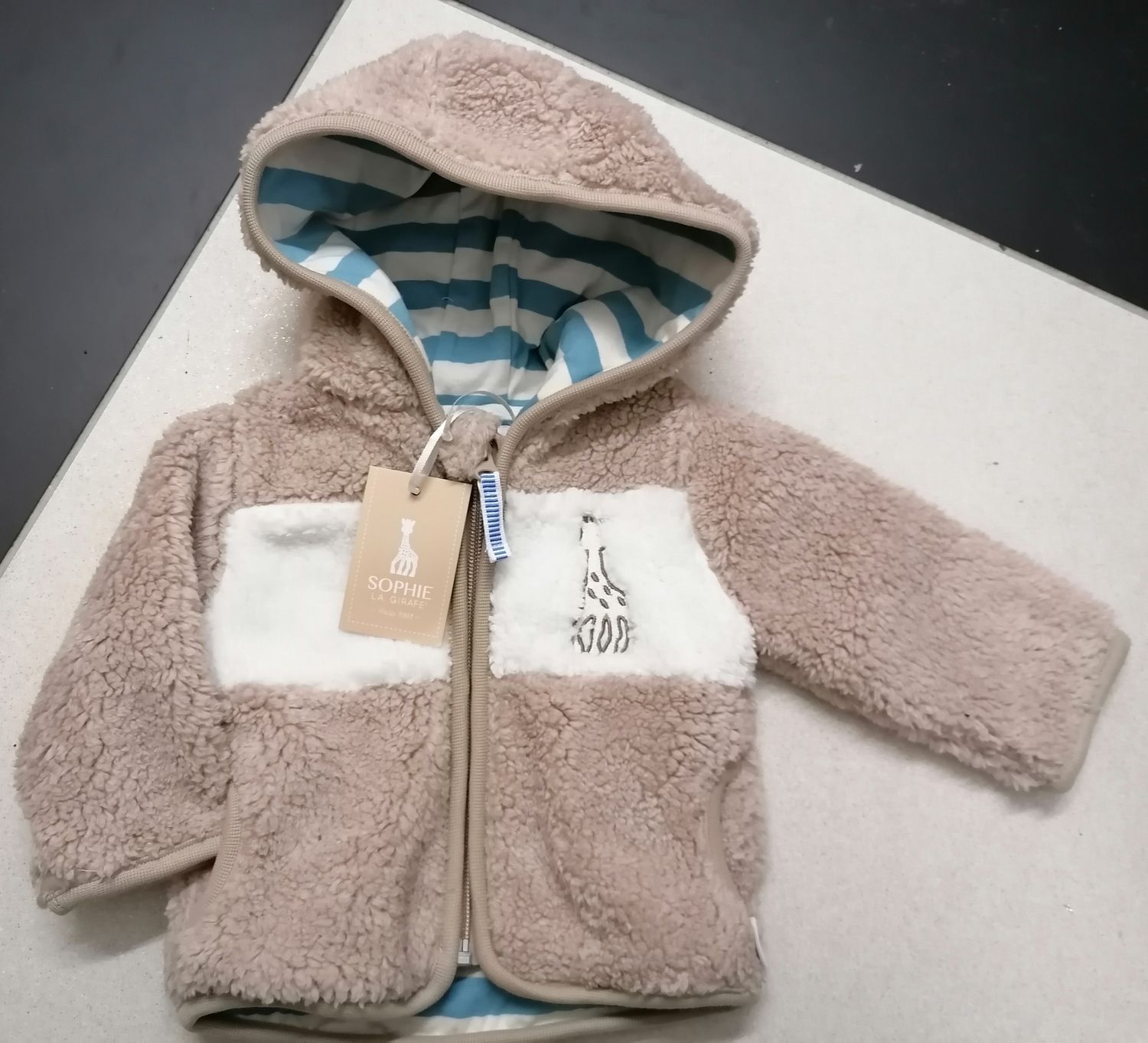 Veste beige Sophie la Girafe en teddy doublé tout coton