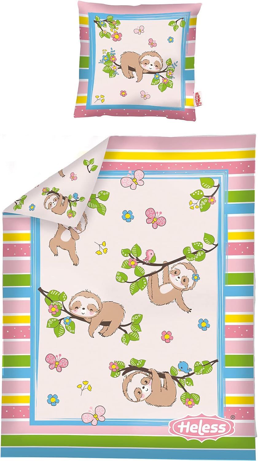 Heless - Couette pour poupée « Paresseux », env. 44 x 34 cm, avec coussin d'environ 16 x 16 cm, duvet molletonné avec oreiller
