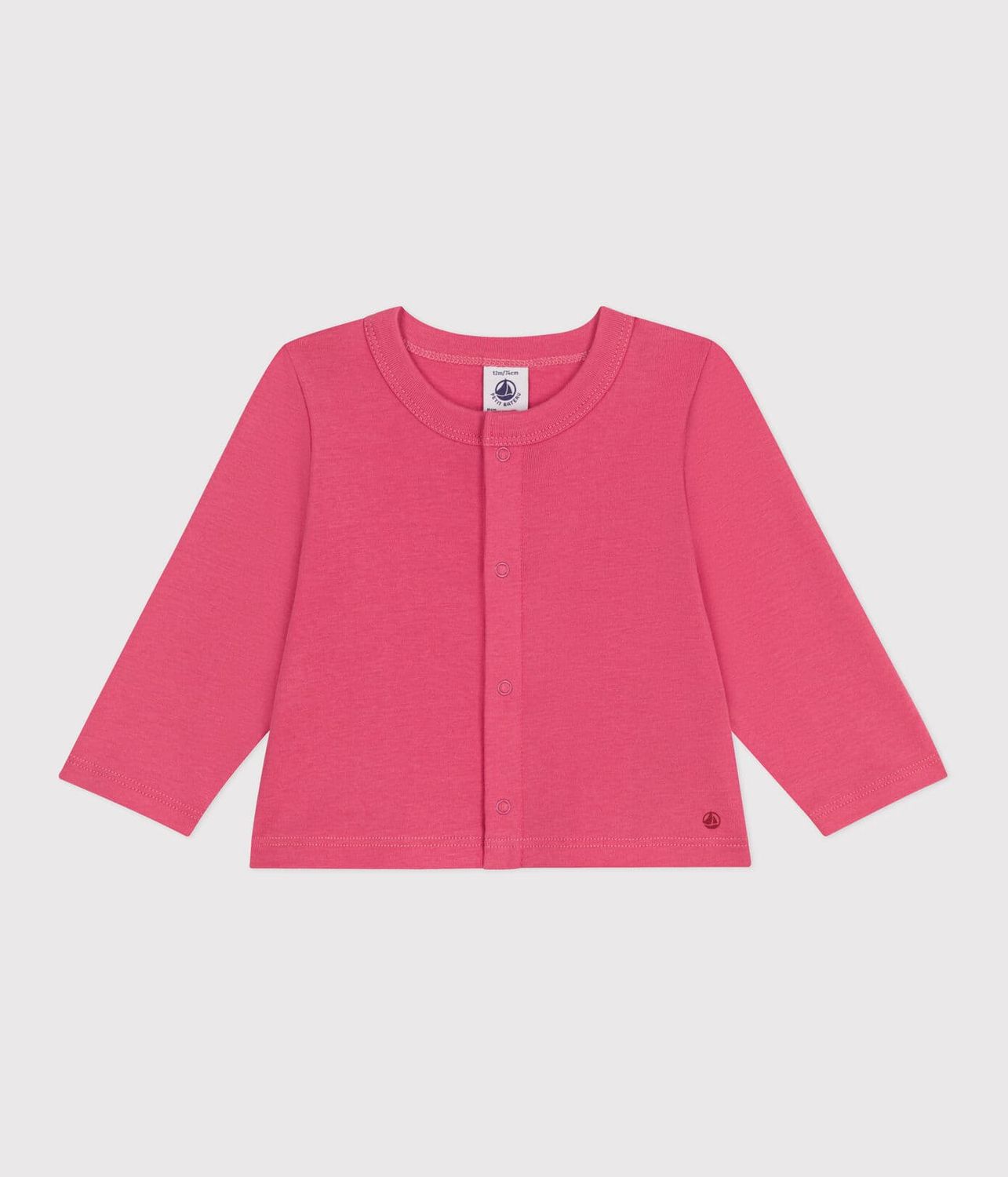 Petit Bateau Cardigan, jaquette pour  bébé en coton uni, couleur rose peonia