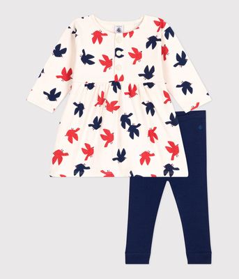 Petit Bateau ensemble Robe bébé en coton manches longues et legging, imprimée oiseaux