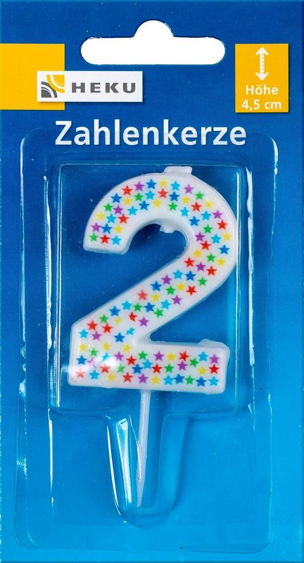 Bougie d'anniversaire avec des étoiles multicolores et pic, Numéro 2, 7 cm, pour gâteaux