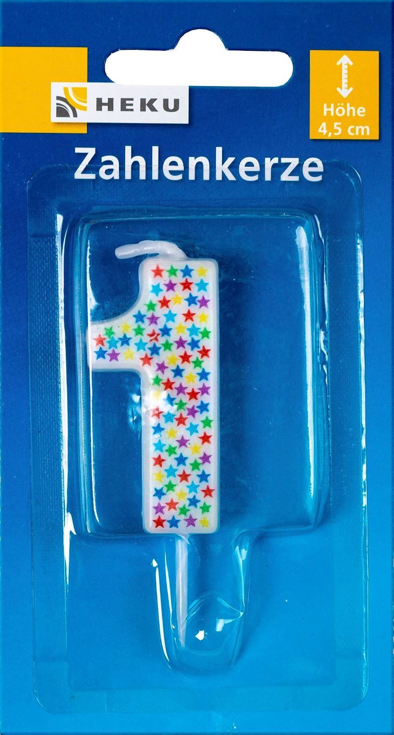 Bougie d'anniversaire avec des étoiles multicolores et pic, Numéro 1, 7 cm, pour gâteaux