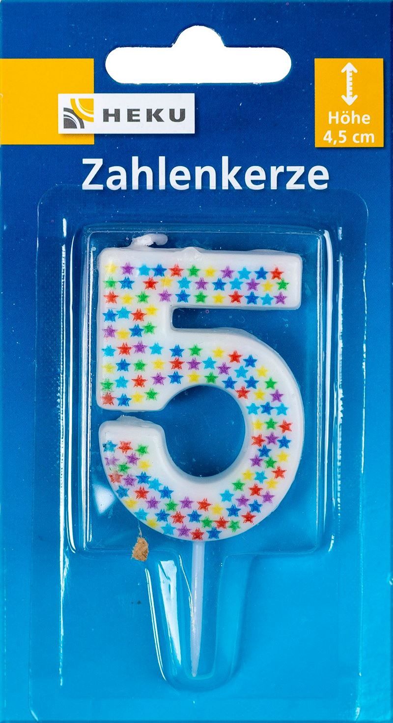 Bougie d'anniversaire avec des étoiles multicolores et pic, Numéro 5, 7 cm, pour gâteaux