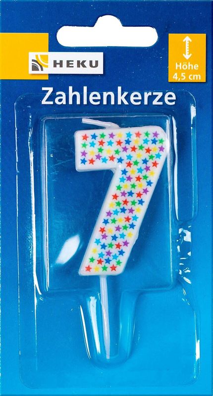 Bougie d'anniversaire avec des étoiles multicolores et pic, Numéro 7, 7 cm, pour gâteaux
