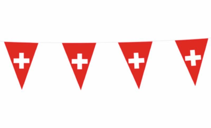 Chaîne de drapeaux fanions Suisse 10 m, en plastique, pour les fans de foot, hockey