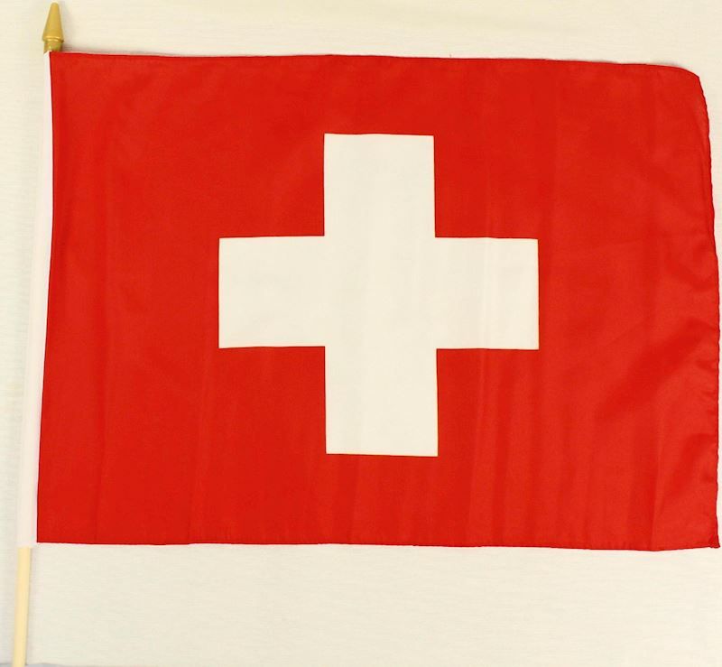 Drapeau Suisse 30x45cm avec bâton, pour les fans de foot, hockey, etc.