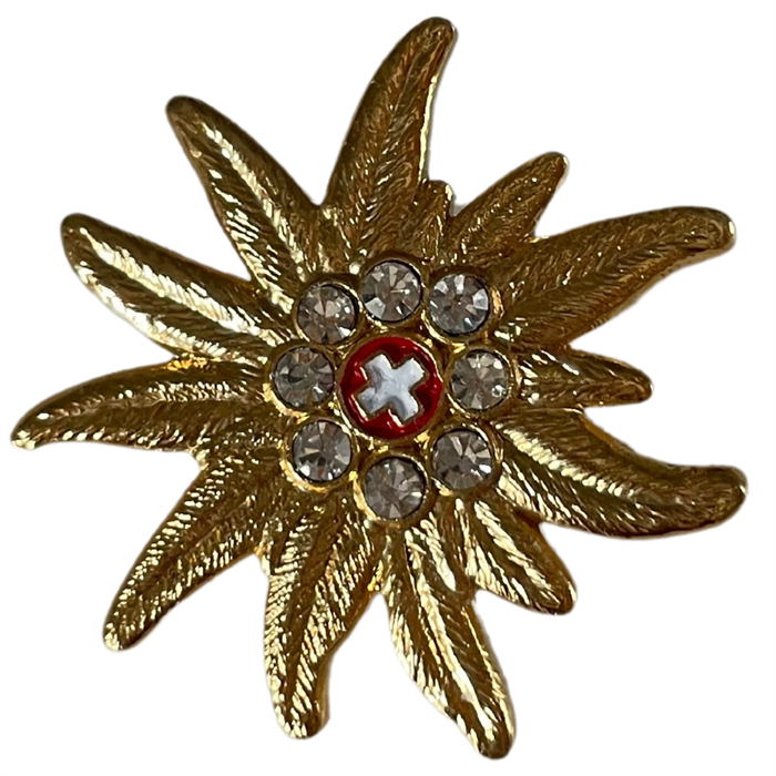 Pin's Edelweiss serti avec drapeau Suisse