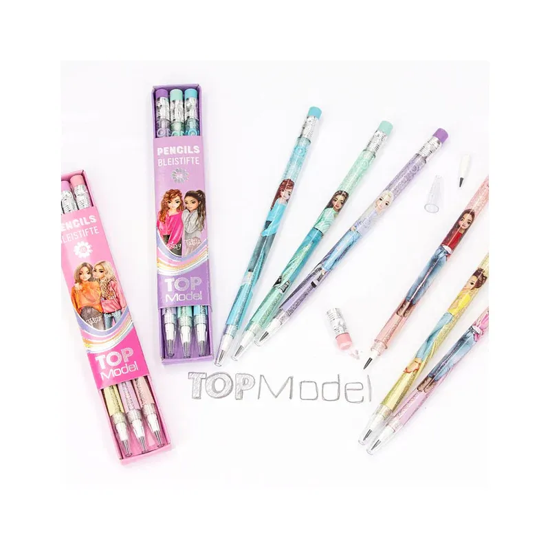 Set de crayons avec gomme Top Model à paillettes