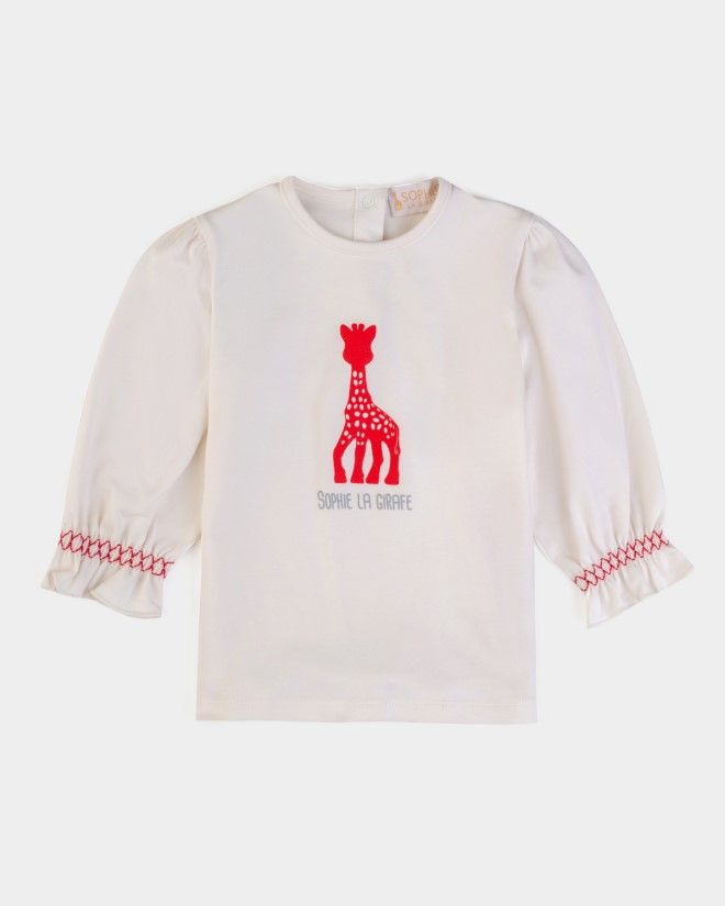 Pull écru avec coutures rouges Sophie la Girafe