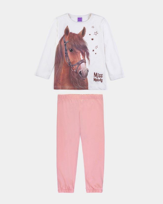 Pyjama coton rose et écru Miss Melody cheval