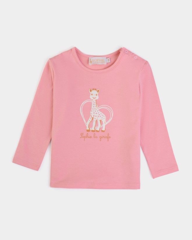 Pull rose avec Sophie la Girafe sérigraphié écru dans un coeur