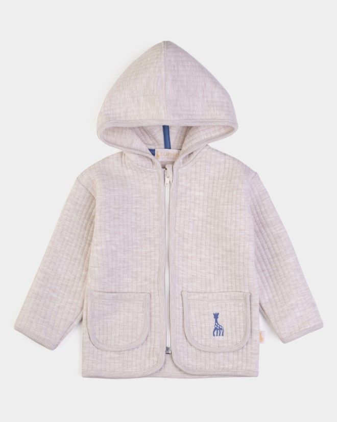 Veste écru chiné avec capuchon et poches brodé Sophie la Girafe