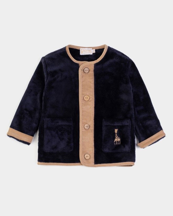 Veste jaquette en teddy marine surpiquée velours marron Sophie la Girafe