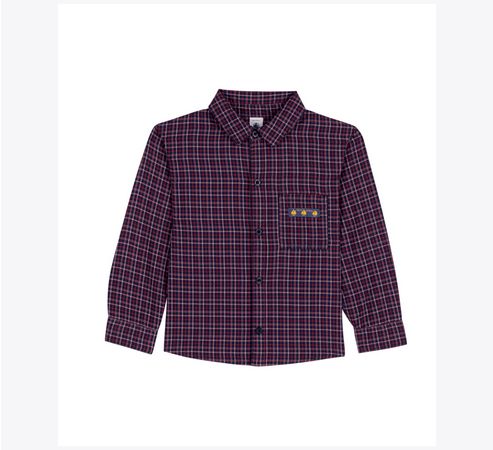 Petit Bateau chemise en flanelle coton à carreaux bordeau