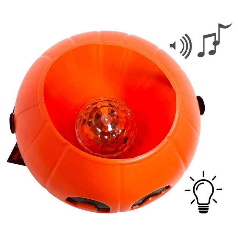 Panier citrouille avec sons et LED 16 cm, piles incluses