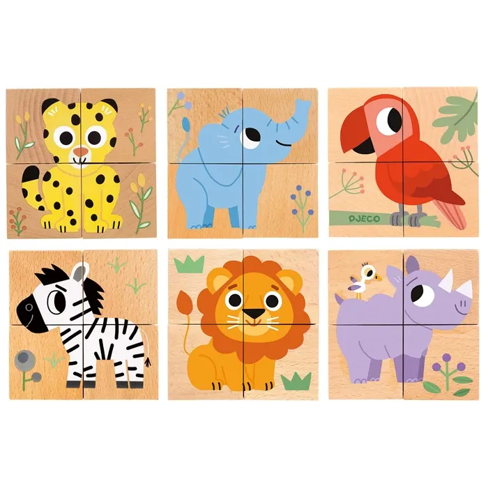 Djeco Puzzle cubes en bois Wild &amp; Co (4 cubes)