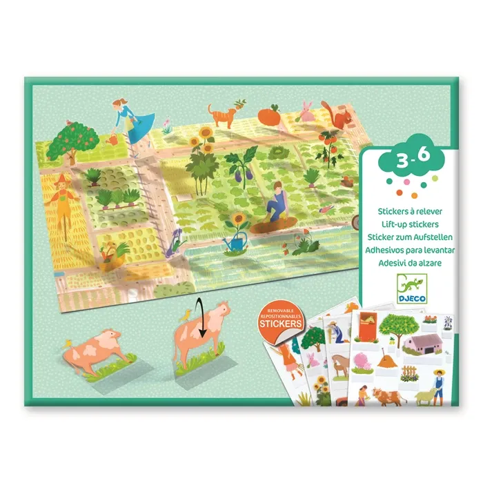 Djeco Stickers à relever  repositionnables, À la ferme