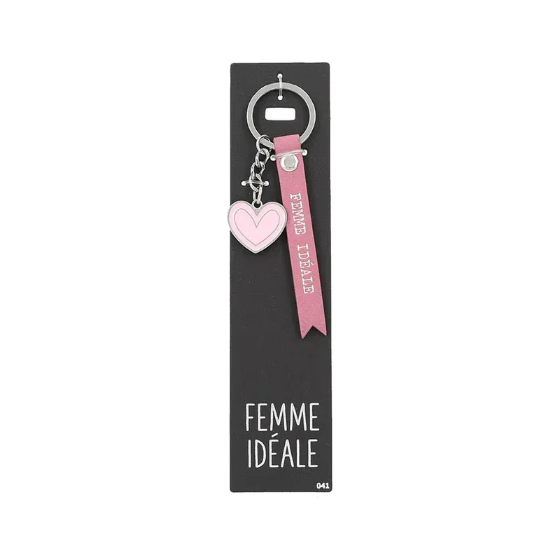 Porte-clés en cuir "Femme idéale" avec coeur rose