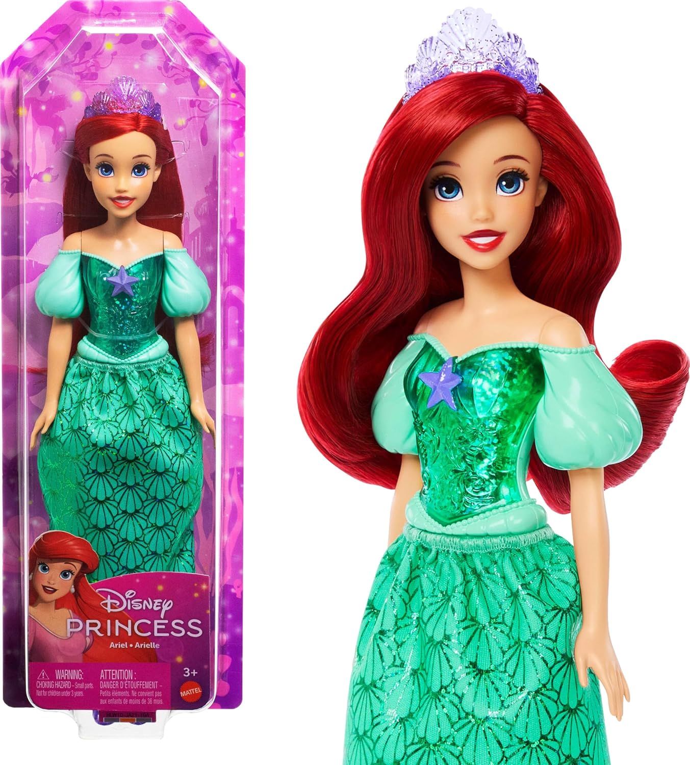 Mattel Princesses Disney Poupée Ariel articulée avec tenue scintillante
