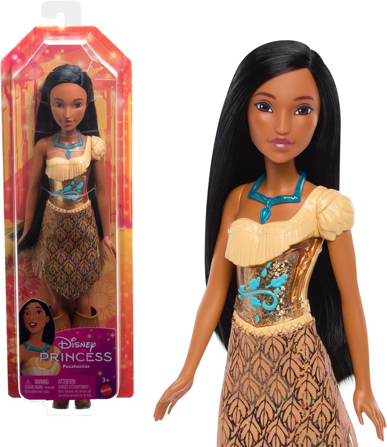 Mattel Princesses Disney Poupée Pocahontas articulée avec tenue scintillante