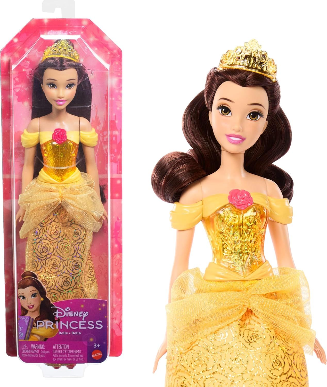 Mattel Princesses Disney Poupée Belle articulée avec tenue scintillante