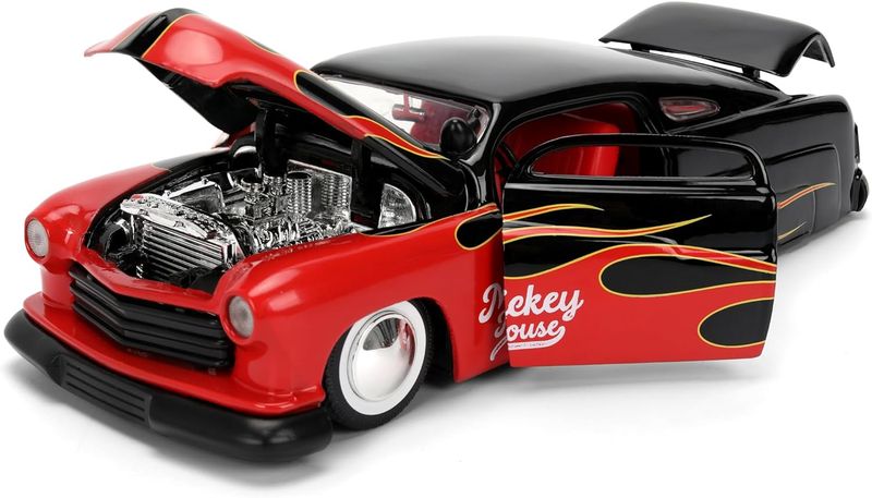 Jada Disney Vintage Mickey – Mercury 1951 – Hollywood Rides Die Cast Car Toys – Flame Design – Figurine Mickey – Édition Collector voiture