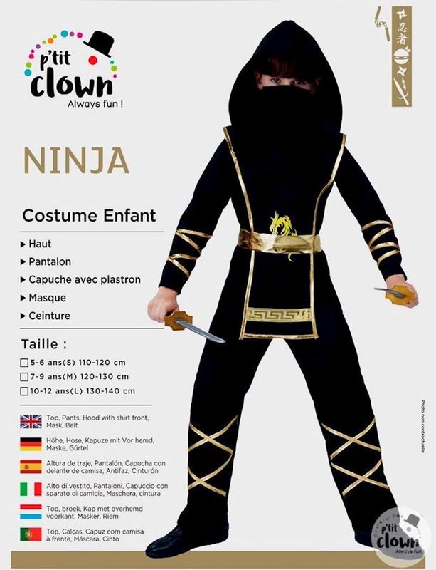 Costume ninja pour enfants, déguisement pour le carnaval et les anniversaires