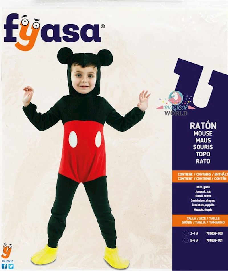 Costume souris "Mickey" taille 5-6 ans, déguisement pour carnaval et anniversaire